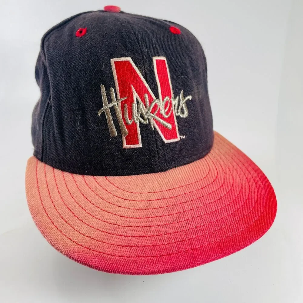 VINTAGE Nebraska Cornhuskers Hat Cap Fitted 6 3/4 Black New Era 59Fifty Wool